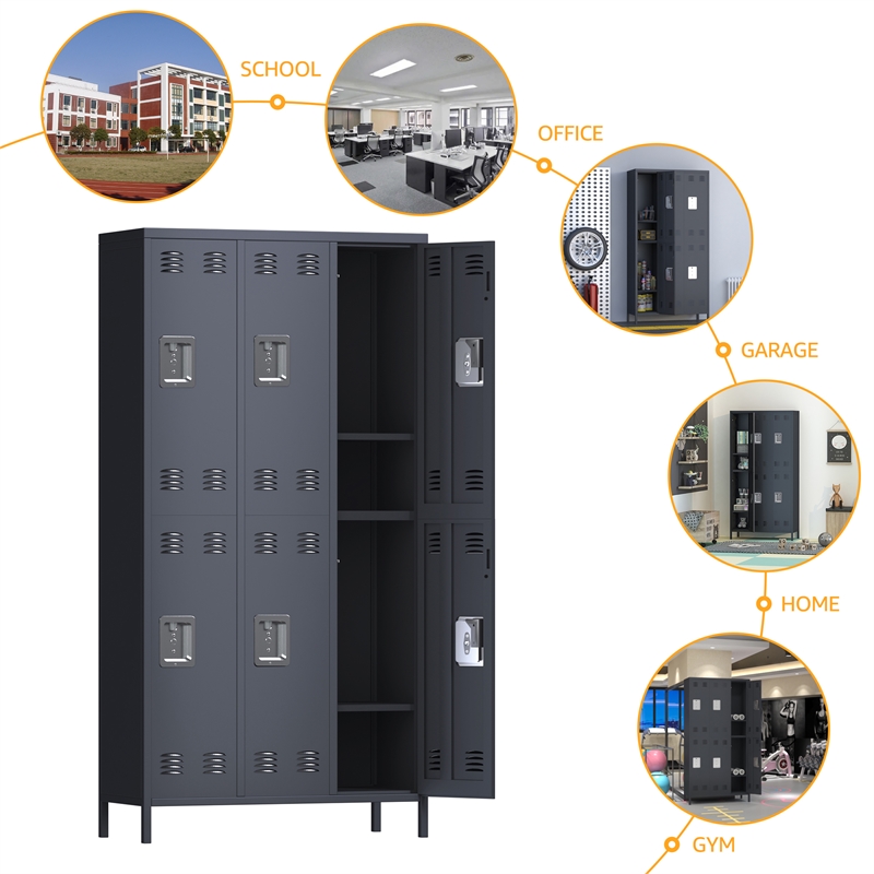 Pemberly Row Metal Locker with 6 Door for School and Employee Dark Gray