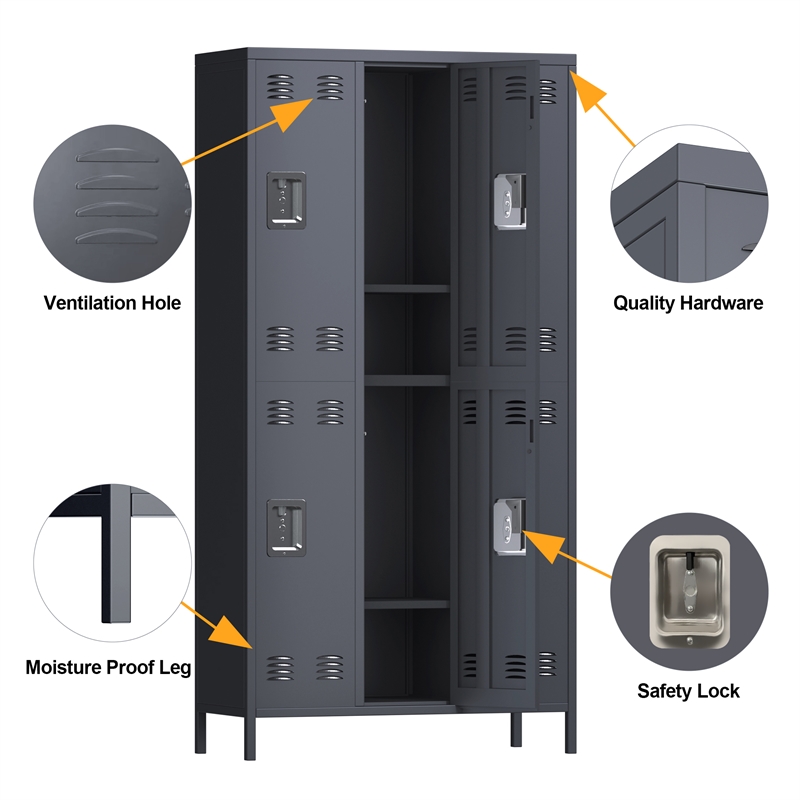 Pemberly Row Metal Locker with 6 Door for School and Employee Dark Gray