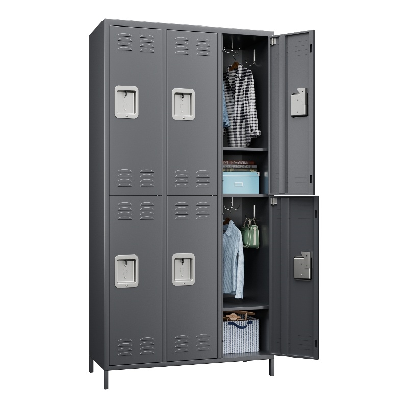 Pemberly Row Metal Locker with 6 Door for School and Employee Dark Gray