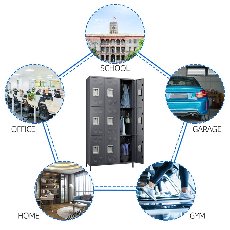 Pemberly Row Metal Locker with 9 Door for School and Employee Dark Gray