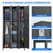 Pemberly Row Metal Locker with 9 Door for School and Employee Dark Gray