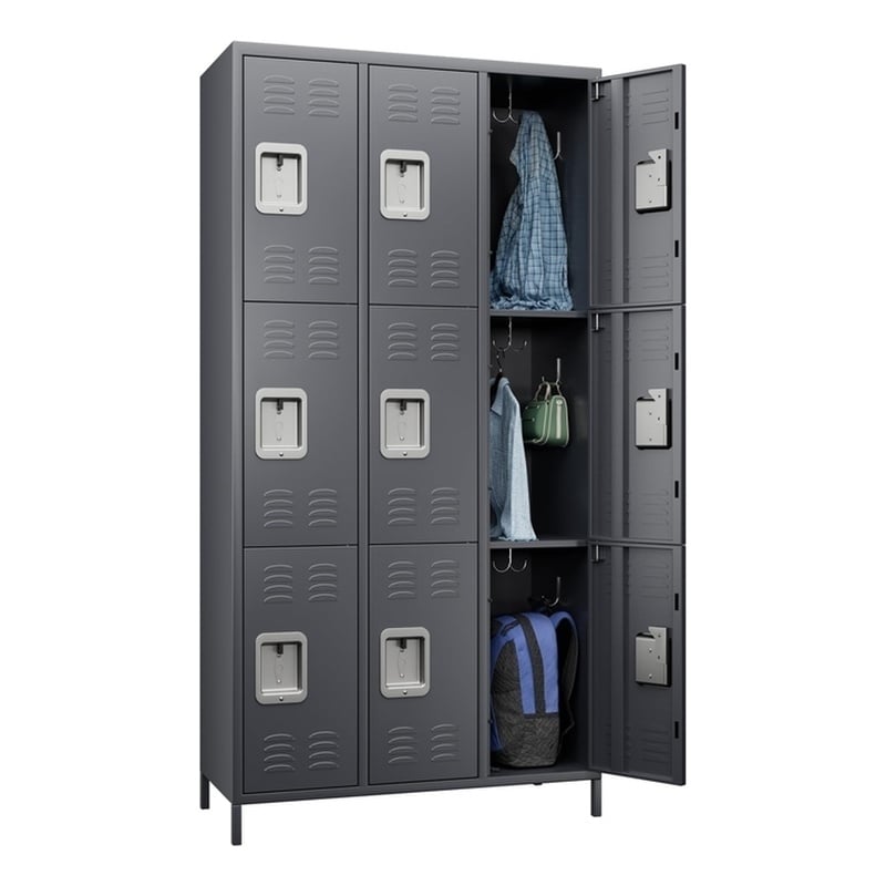 Pemberly Row Metal Locker with 9 Door for School and Employee Dark Gray