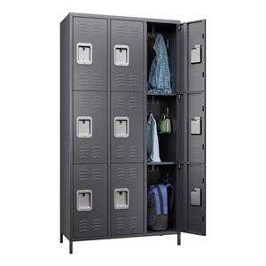 Pemberly Row Metal Locker with 9 Door for School and Employee Dark Gray