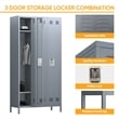 Pemberly Row Metal Locker with 3 Door for School and Employee Light Gray
