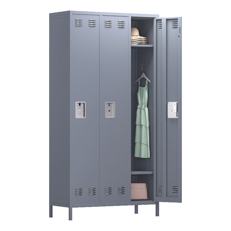 Pemberly Row Metal Locker with 3 Door for School and Employee Light Gray