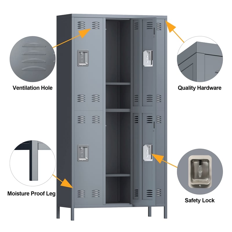 Pemberly Row Metal Lockers with 6 Door for School and Employee Light Gray