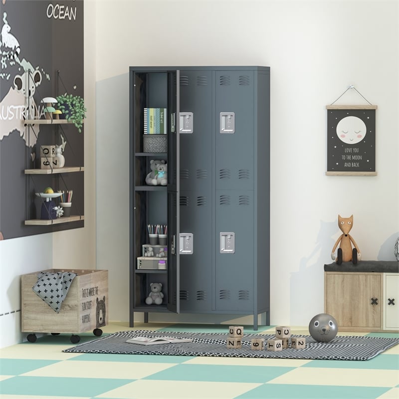 Pemberly Row Metal Lockers with 6 Door for School and Employee Light Gray