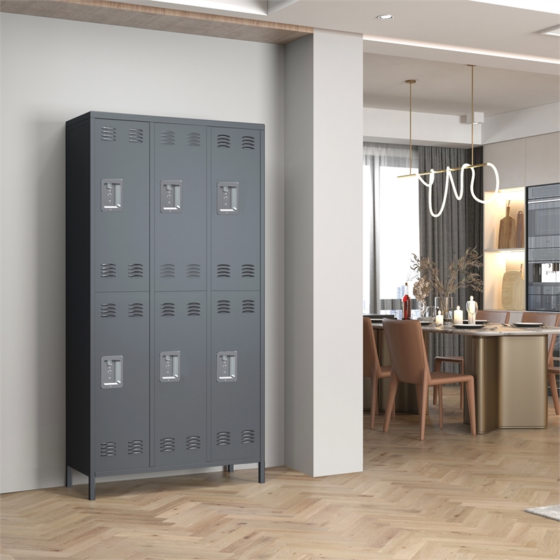 Pemberly Row Metal Lockers with 6 Door for School and Employee Light Gray