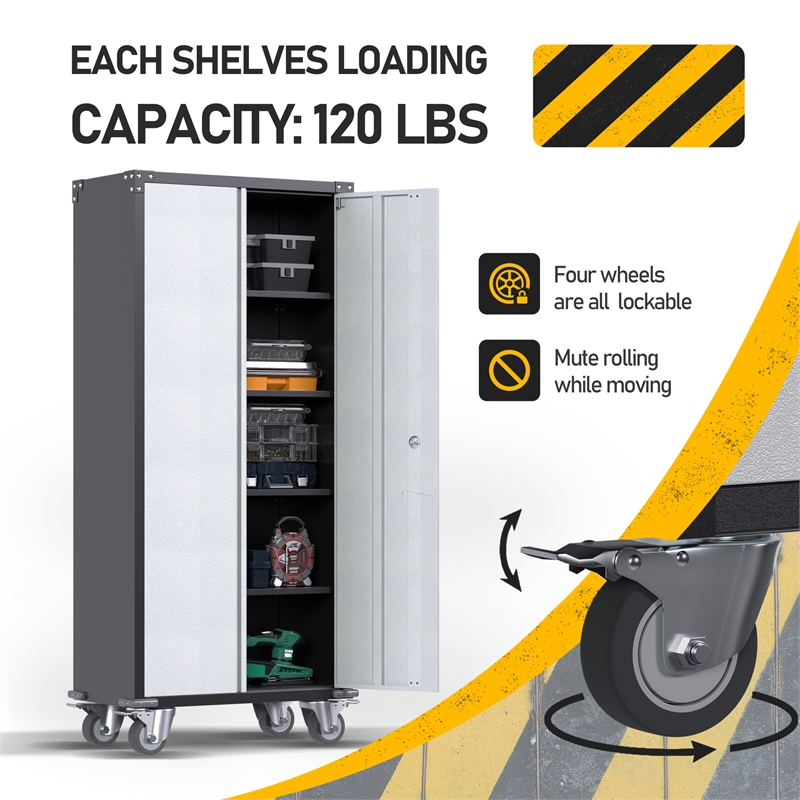 Pemberly Row Metal Storage Cabinet with Lock and 4 Shelves in Gray and Black