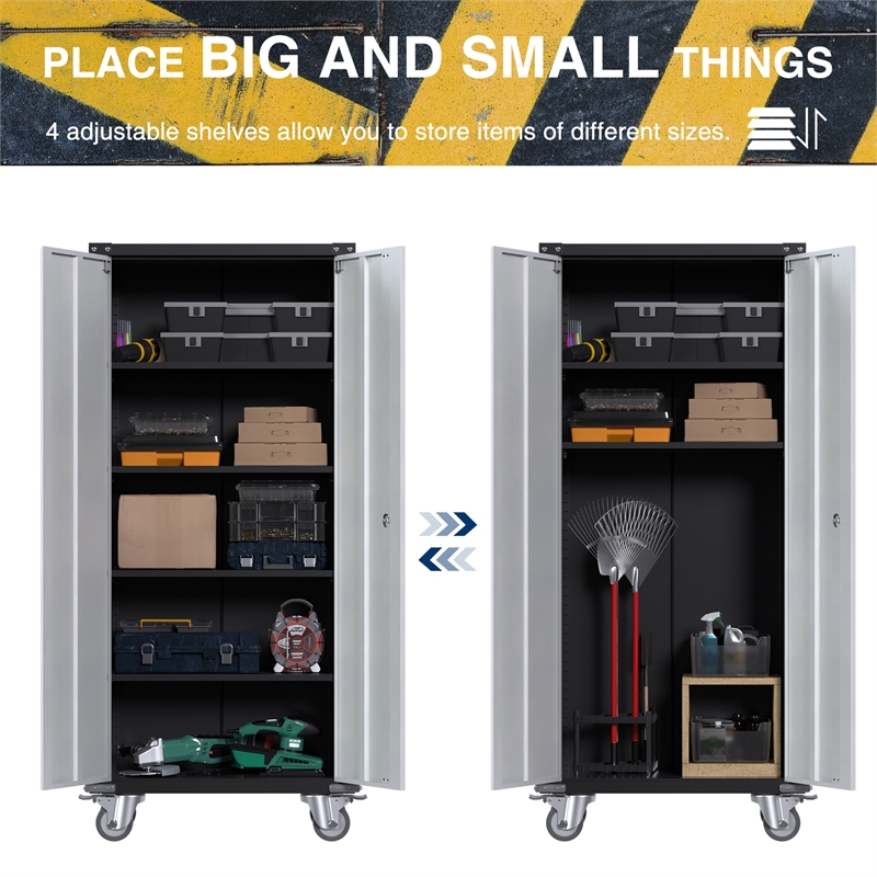 Pemberly Row Metal Storage Cabinet with Lock and 4 Shelves in Gray and Black