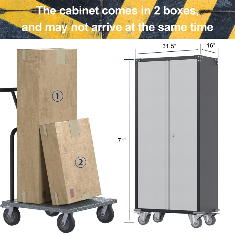 Pemberly Row Metal Storage Cabinet with Lock and 4 Shelves in Gray and Black