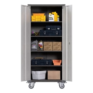 Pemberly Row Metal Storage Cabinet with Lock and 4 Shelves in Gray and Black