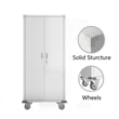 Pemberly Row Metal Storage Cabinet with Wheels Rolling for Office in Off White