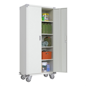 Pemberly Row Metal Storage Cabinet with Wheels Rolling for Office in Off White