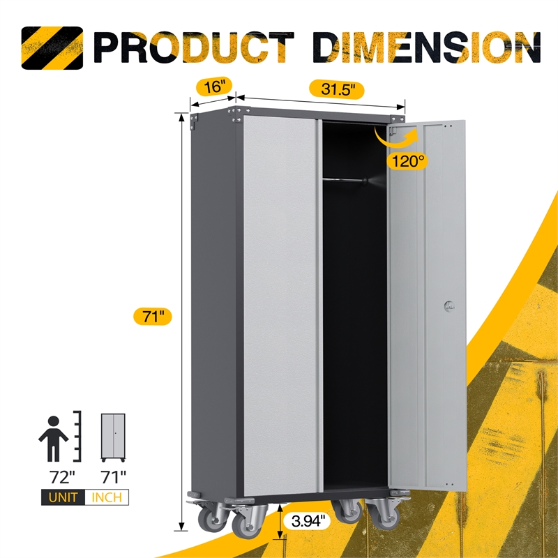 Pemberly Row Metal Broom Storage Cabinet with Rod-Cleaning Tool Storage Cabinet