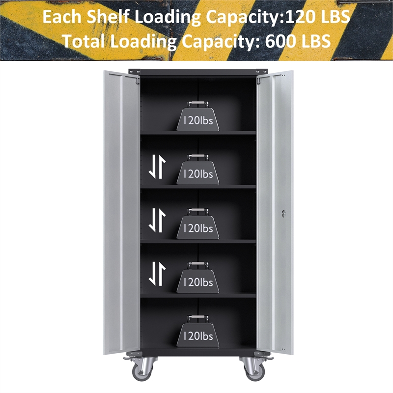 Pemberly Row Metal Broom Storage Cabinet with Rod-Cleaning Tool Storage Cabinet