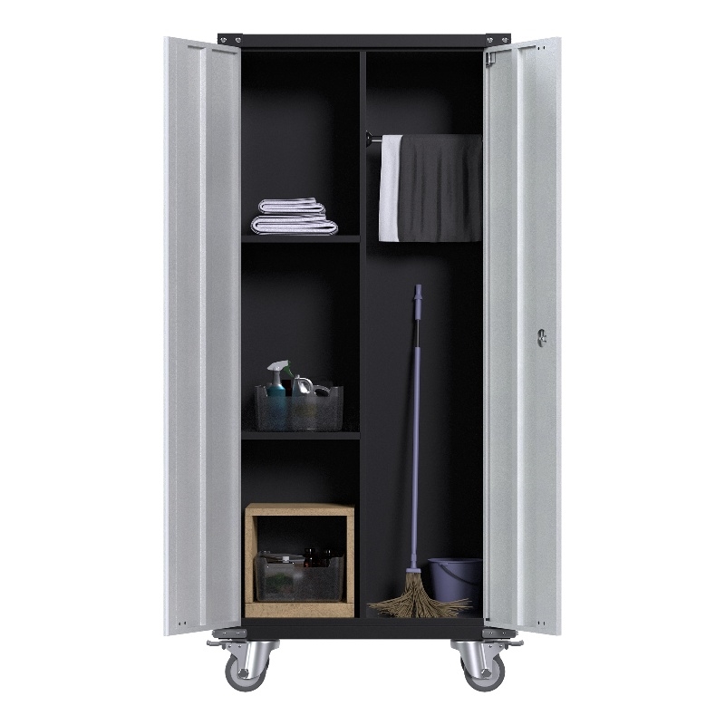 Pemberly Row Metal Broom Storage Cabinet with Rod-Cleaning Tool Storage Cabinet