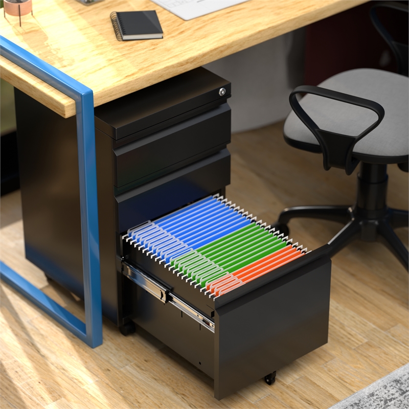 Pemberly Row Mobile File Cabinet w/ 3 Drawers for Office & Home Fully Assembled