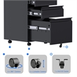 Pemberly Row Mobile File Cabinet w/ 3 Drawers for Office & Home Fully Assembled