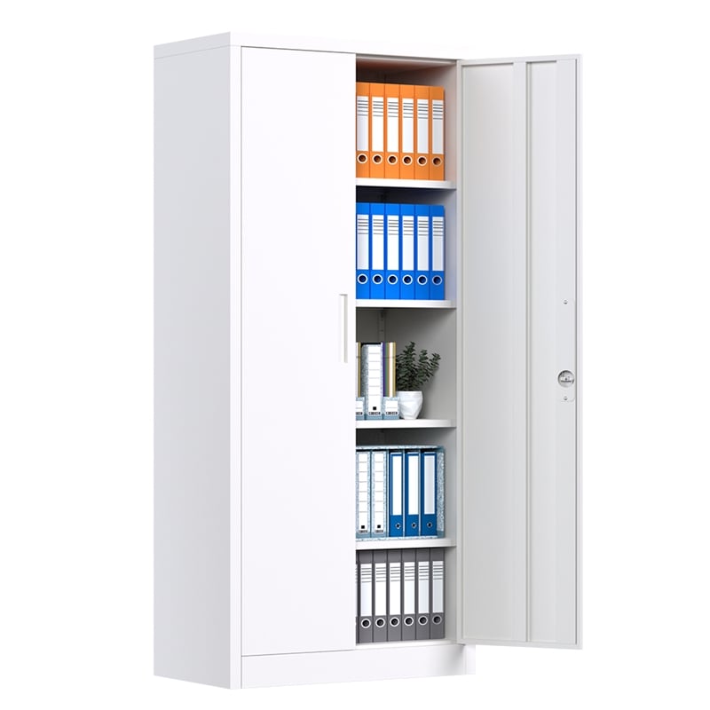 Pemberly Row Metal Garage Storage Cabinet w/ Doors & Lock Steel Locking in White