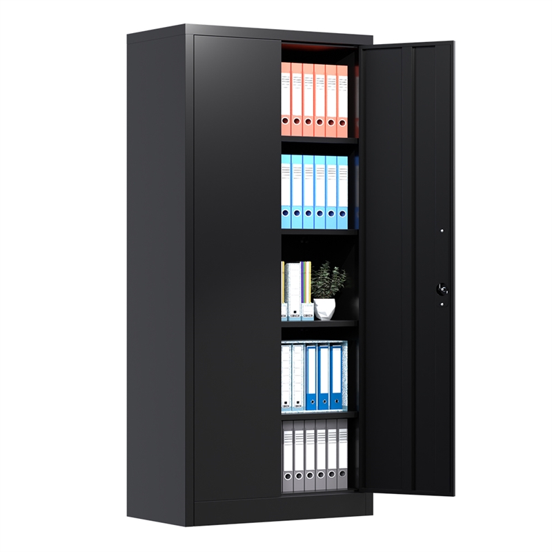 Pemberly Row Metal Storage Cabinet w/ Locking Doors & Adjustable Shelves - Black