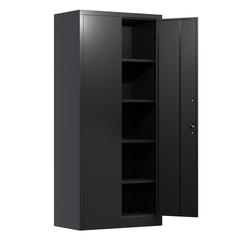 Pemberly Row Metal Storage Cabinet w/ Locking Doors & Adjustable Shelves - Black
