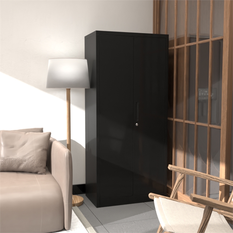 Pemberly Row Metal Storage Cabinet w/ Locking Doors & Adjustable Shelves - Black