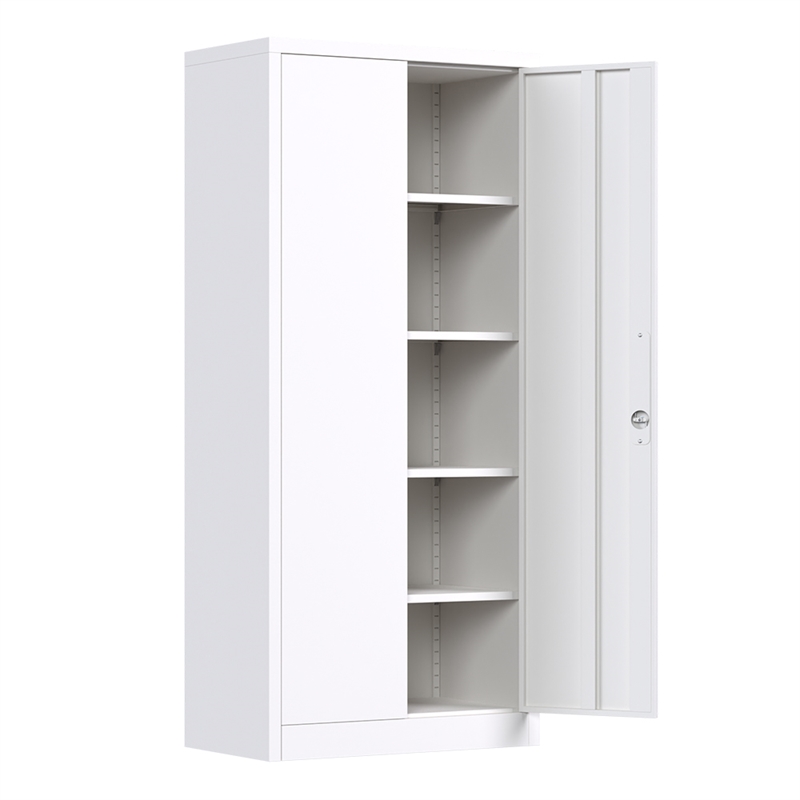 Pemberly Row Metal Storage Cabinet w/ Locking Doors & Adjustable Shelves - White