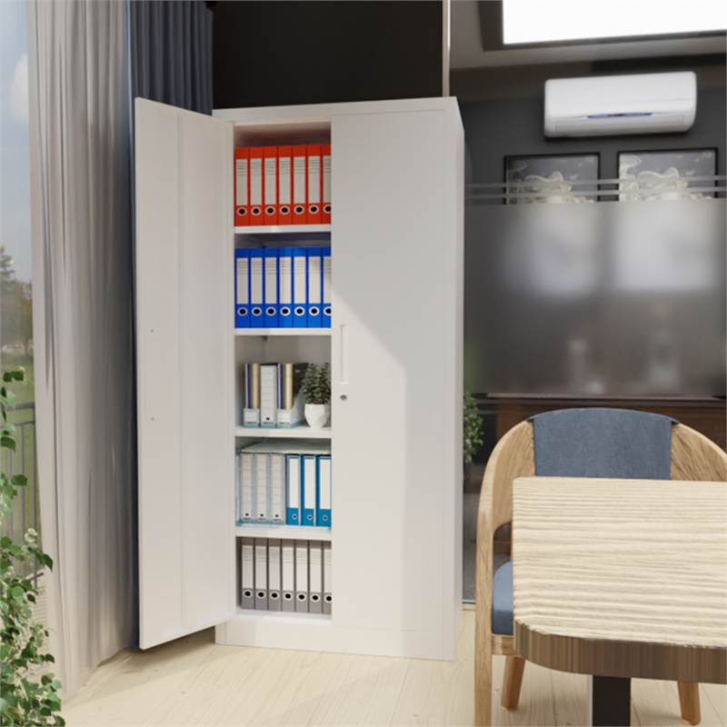 Pemberly Row Metal Storage Cabinet w/ Locking Doors & Adjustable Shelves - White