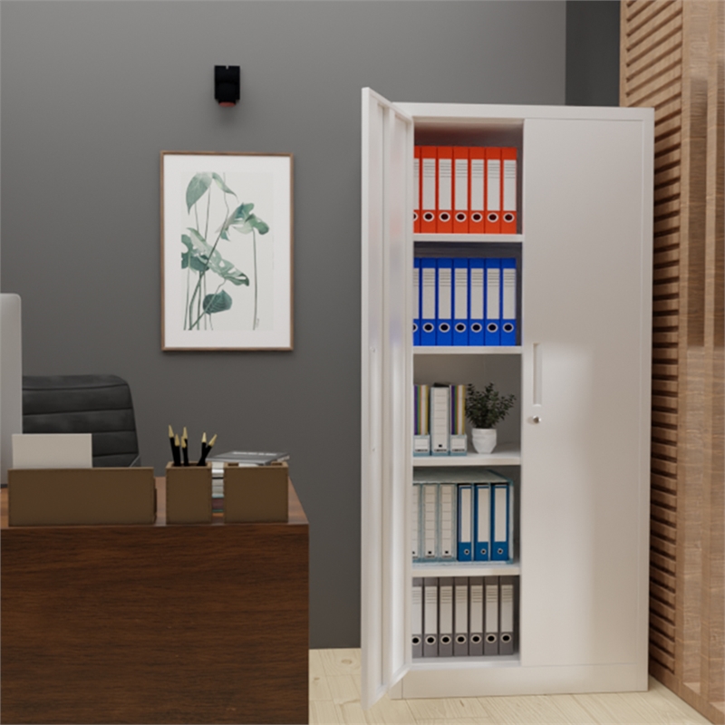 Pemberly Row Metal Storage Cabinet w/ Locking Doors & Adjustable Shelves - White