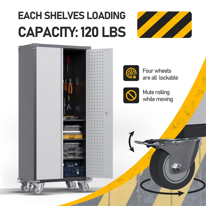 Pemberly Row Metal Tool Storage Cabinet with Pegboard & Shelves in Gray & Black