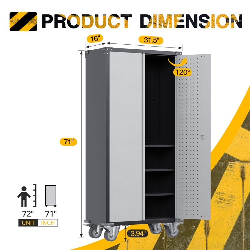 Pemberly Row Metal Tool Storage Cabinet with Pegboard & Shelves in Gray & Black