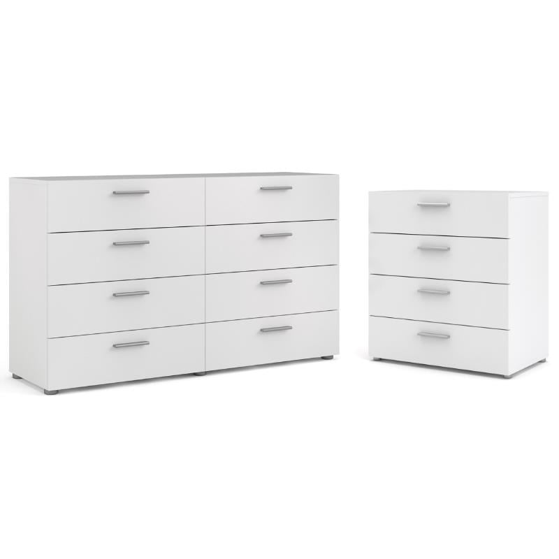 Pemberly Row 2-Piece Set with 8 Drawer Double Dresser & 4 Drawer Chest in White