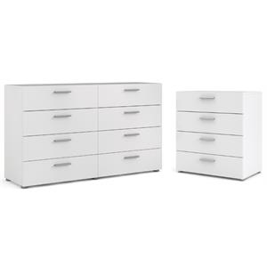 Pemberly Row 2-Piece Set with 8 Drawer Double Dresser & 4 Drawer Chest in White