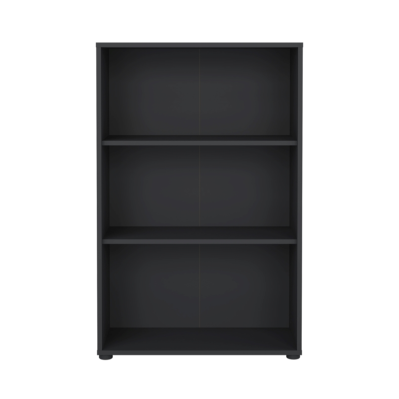 Pemberly Row Contemporary Adjustable 3 Shelf Bookcase in Matte Grey