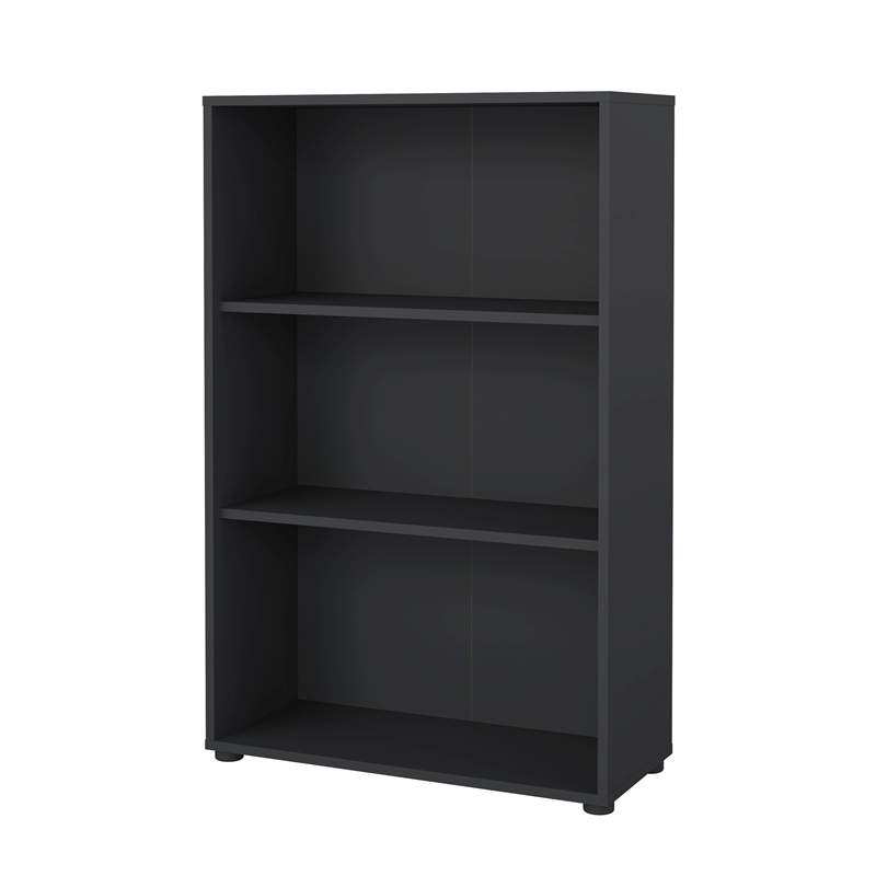 Pemberly Row Contemporary Adjustable 3 Shelf Bookcase in Matte Grey
