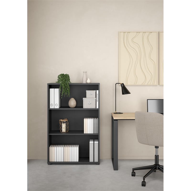 Pemberly Row Contemporary Adjustable 3 Shelf Bookcase in Matte Grey