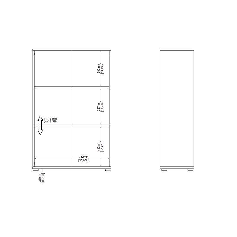 Pemberly Row Contemporary Adjustable 3 Shelf Bookcase in Matte Grey