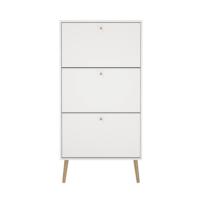 Pemberly Row Contemporary Shoe Cabinet with 3 Storage Drawers in White