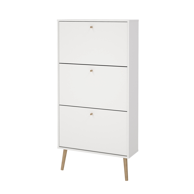 Pemberly Row Contemporary Shoe Cabinet with 3 Storage Drawers in White