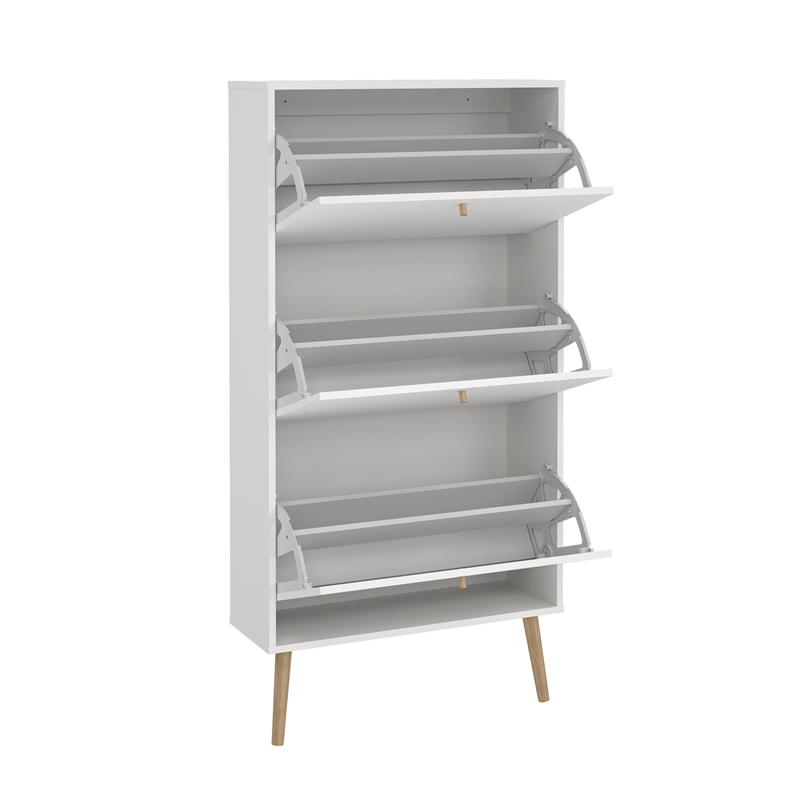 Pemberly Row Contemporary Shoe Cabinet with 3 Storage Drawers in White