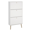 Pemberly Row Contemporary Shoe Cabinet with 3 Storage Drawers in White