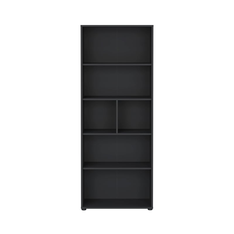Pemberly Row Adjustable 6 Shelf Open Storage Bookcase in Matte Grey