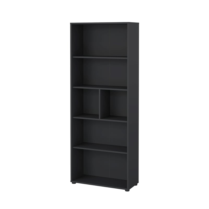 Pemberly Row Adjustable 6 Shelf Open Storage Bookcase in Matte Grey