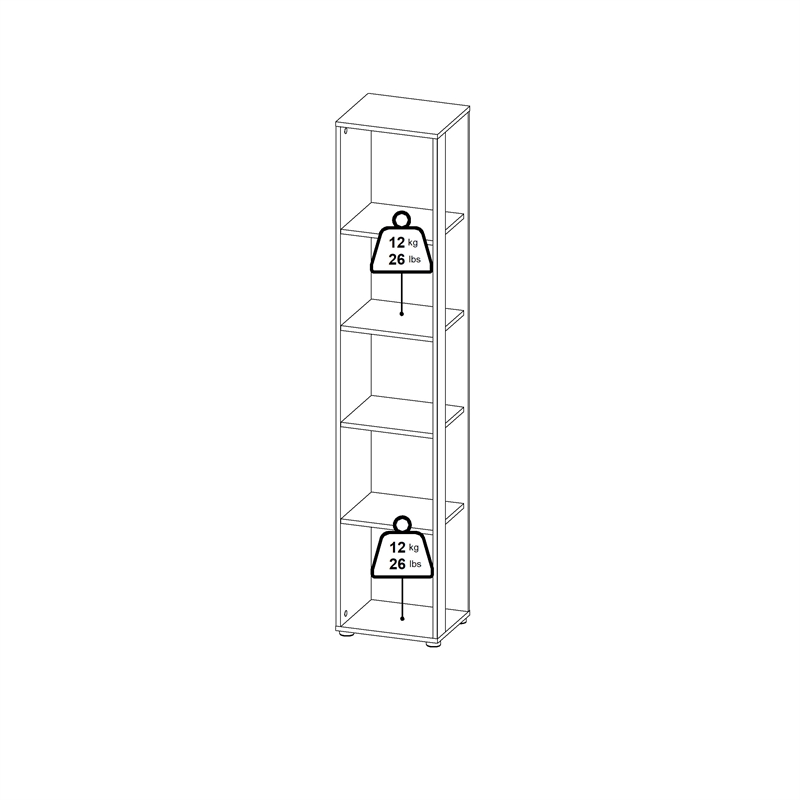 Pemberly Row Tall Open Storage 5 Shelf Bookcase in Hickory and White