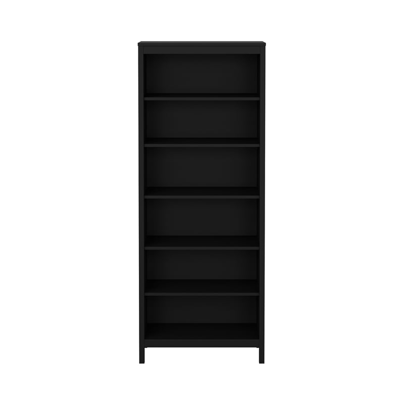 Pemberly Row Adjustable 6 Shelf Open Storage Bookcase in Black Matte