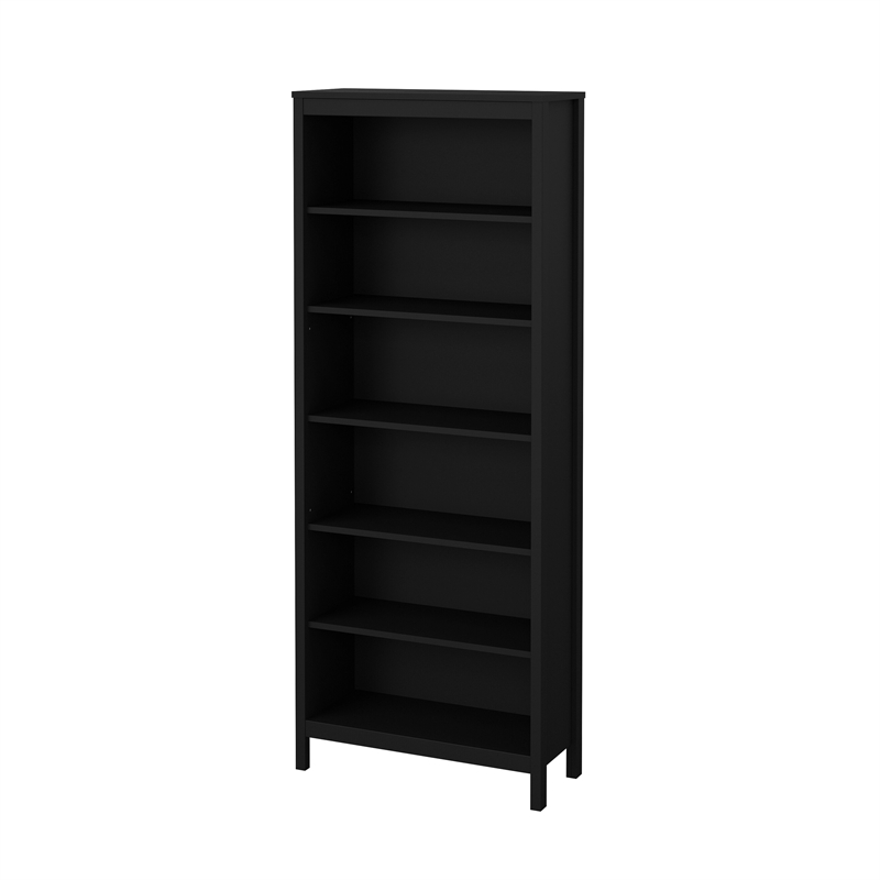 Pemberly Row Adjustable 6 Shelf Open Storage Bookcase in Black Matte
