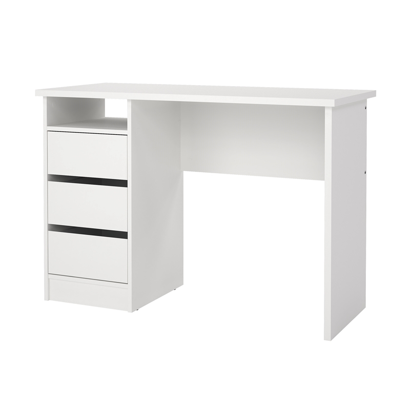 Pemberly Row Writing Desk with 3 Storage Drawers and Open Shelf in White