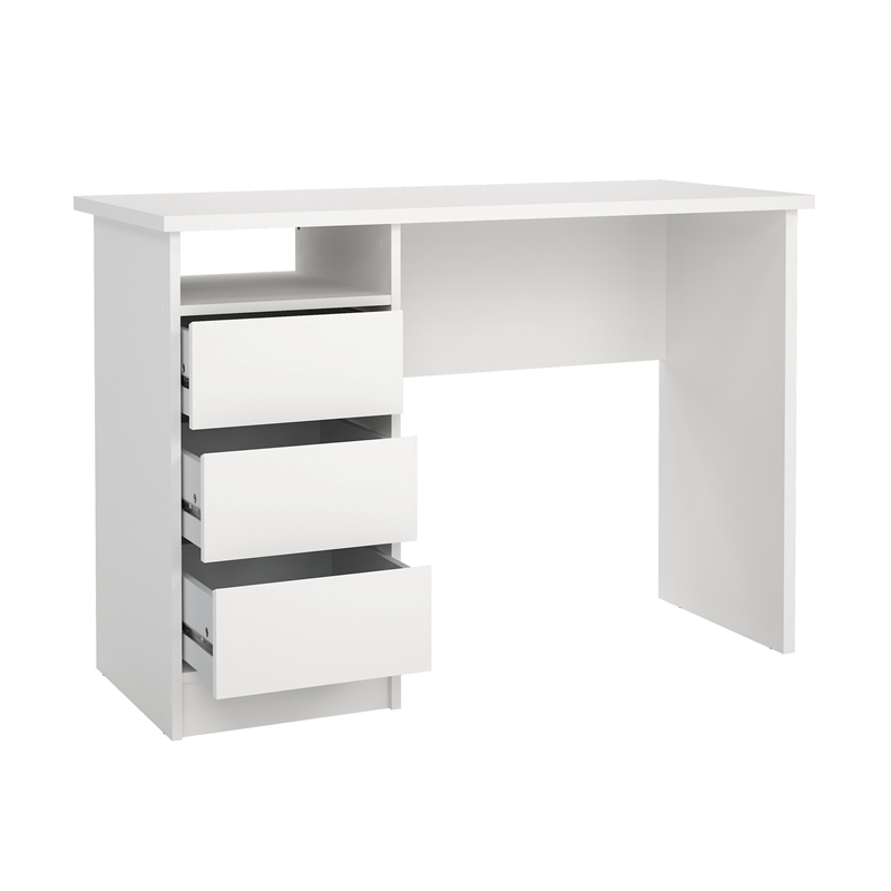 Pemberly Row Writing Desk with 3 Storage Drawers and Open Shelf in White
