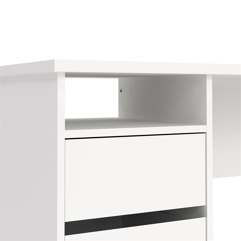 Pemberly Row Writing Desk with 3 Storage Drawers and Open Shelf in White
